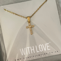 Gold CZ Cross Necklace Baptism Gift