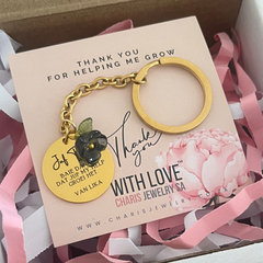 Teacher's Gift Personalized Flower Keyring, Assorted Colours, Gold Stainless Steel