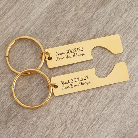Hannah Gold Personalized Keyring Set of 2, Stainless Steel (READY IN 3 DAYS!)