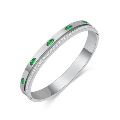 Bangle with cz stones, clip open hinge