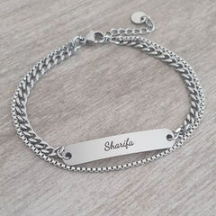 Silver personalized ID name bracelet
