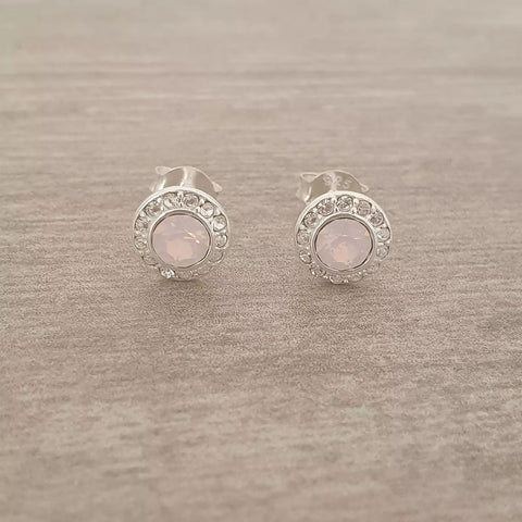 Silver pink crystal ear studs