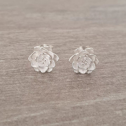 Charne 925 Sterling Silver Lotus Flower Earrings, Size: 9mm