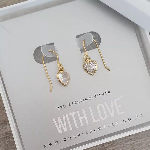 Sophie-Gold - Gold Plated 925 Sterling Silver Heart Dangle Earrings, Size 7mm