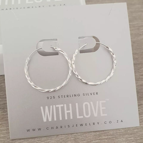 Stacey 925 Sterling Silver Round Hoop Earrings Size: 25mm, 2mm thick