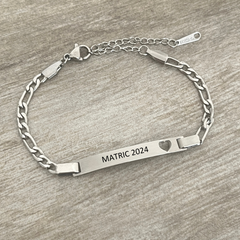 Graduation Matric Gift Personalized Bracelet, Silver Stainless Steel, Adjustable Size