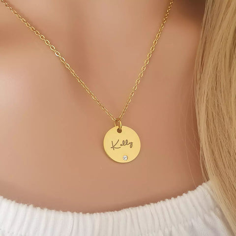 Gemma Personalized Necklace, Gold Stainless Steel, Size: 15mm on 45cm chain (READY IN 3 DAYS!)