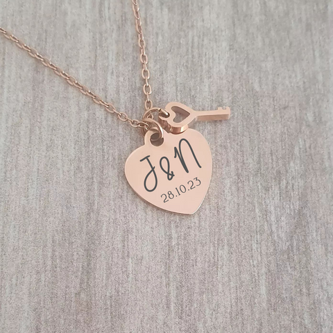 personalized heart key necklace, rose gold 21st gift