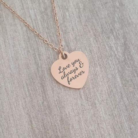 Ashley Personalized Heart Name Necklace, Rose Gold Stainless Steel, Adjustable 45cm chain