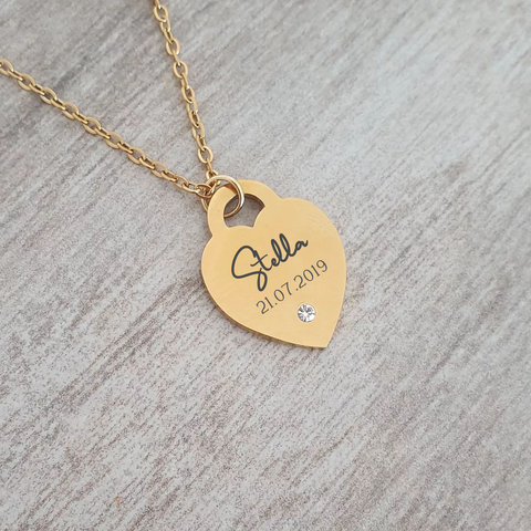 Personalized gold heart necklace
