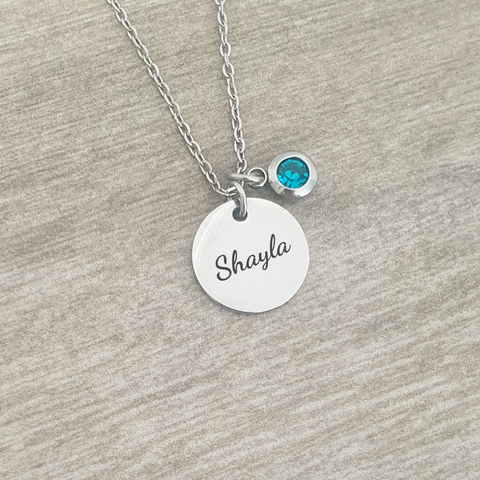 Lamia Personalized Birthstone Necklace, Silver Stainless Steel (READY IN 3 DAYS)