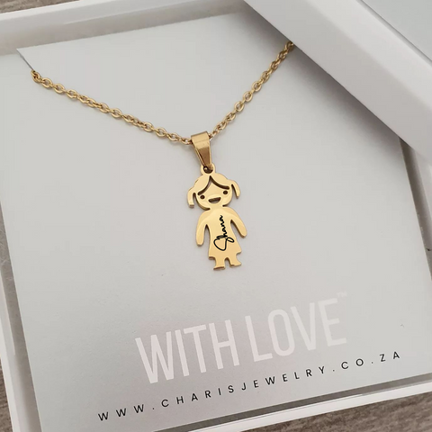 Mia Personalized Girl or Boy Necklace, Gold Stainless Steel (READY IN 3 DAYS!)