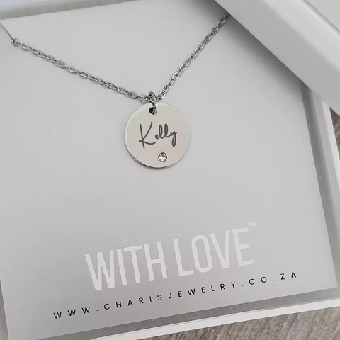 Gemma Personalized Necklace, Stainless Steel, Size: 15mm on 45cm chain (READY IN 3 DAYS!)