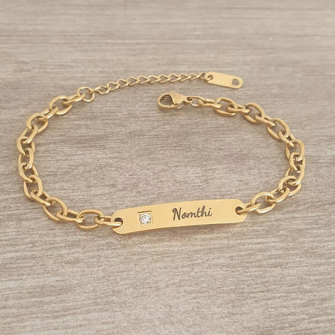 Gianna Gold Personalized Stainless Steel CZ ID bracelet, Adjustable Size (Ready in 3 Days)