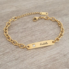 Gianna Gold Personalized Stainless Steel CZ ID bracelet, Adjustable Size