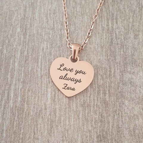 Amore Personalized Necklace, Rose Gold Stainless Steel, 20mm on 45cm chain (READY IN 3 DAYS!)