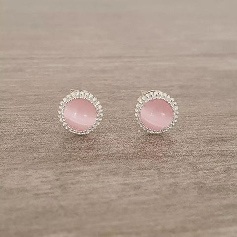 Silver pink ear stud earrings