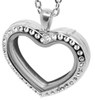 FL5 - Floating Locket Heart Necklace, High Quality Silver Stainless Steel with Chain