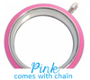 FLEP - Pink Round Stainless Steel Floating Locket Necklace with chain, twist open