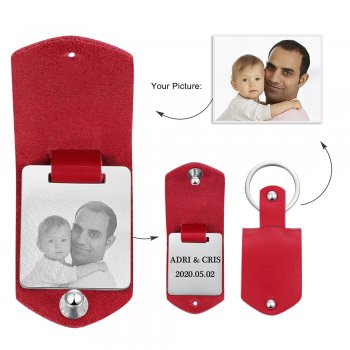 CAS102332 - Personalized Photo keyring, Stainless Steel - Red Strap