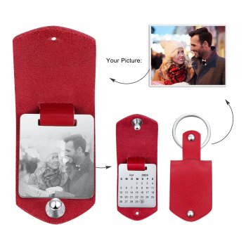 CAS102336 - Personalized Photo Calendar keyring, Stainless Steel - Red Strap