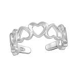Michelle 925 Sterling Silver Hearts Toe Ring, Adjustable Size
