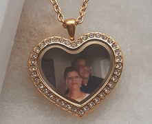 Gold floating locket heart necklace with photo online shop