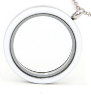 FLEW - White Round Stainless Steel Floating Locket Necklace with chain, twist open