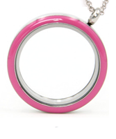 FLEP - Pink Round Stainless Steel Floating Locket Necklace with chain, twist open