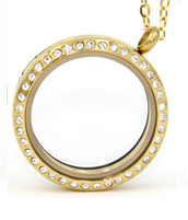 gold stones personalized floating locket necklace
