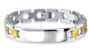 C584 plus Engraving -C12196 - Men's Gold and Silver Stainless Steel Bracelet 21cm, 2.8mm thick