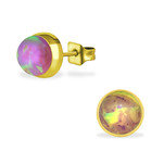 Gemma-lee, Gold Bubble Gem Pink Opal Earrings 7mm, Stainless Steel