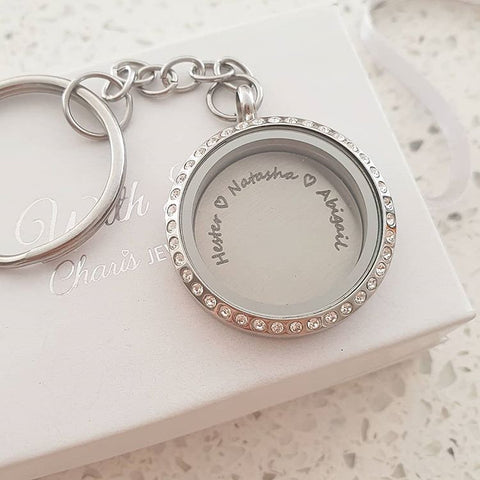 Personalized keyring locket with family names