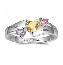 925 Sterling Silver Personalized Names & Birthstones Ring
