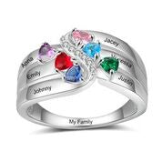 CRI103954 - 925 Sterling Silver Personalized Ring, Names and Birthstones