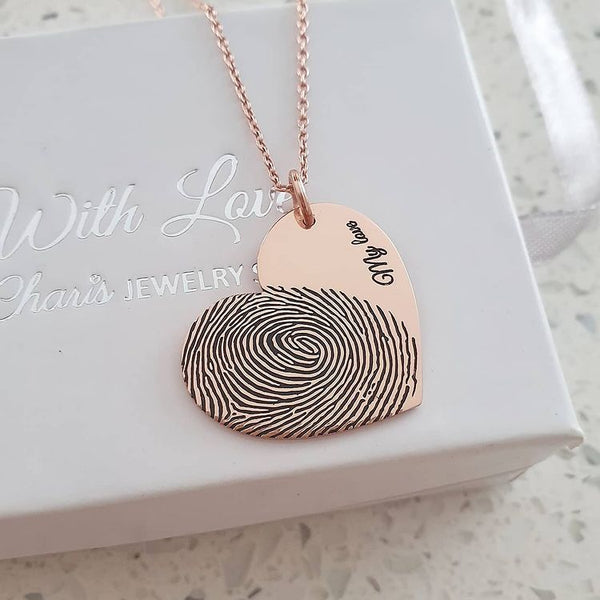 Rose Gold Personalized Finger print Hand print Necklace Charis - Main Image