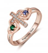 CRI103683 - Personalized Rose Gold 925 Sterling Silver Cross Birthstone Ring