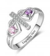 Personalized 925 Sterling Silver Cross Birthstone Ring