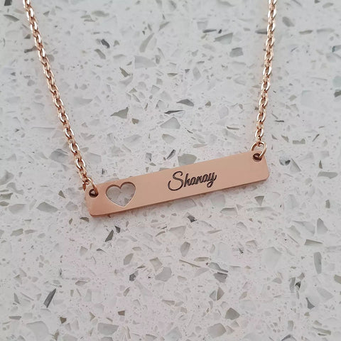 Personalized rose gold bar name necklace