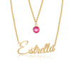 CNE109174G - Gold Plated Sterling Silver Layered Birthstone ＆ Name Necklace