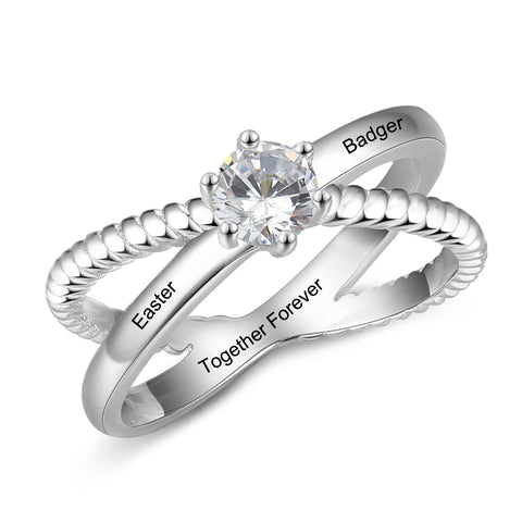 CRI10428701 - Clear Stone Personalized Sterling Silver Ring
