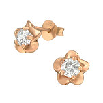 Rosabella Rose Gold Plated 925 Sterling Silver CZ Flower Earrings, Size 7mm