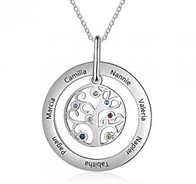 CNE103242 - Personalized Name & Birthstones Family Tree Necklace, Stainless Steel