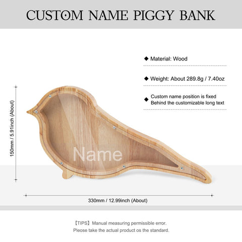 ÇFA100942 - Bird Personalized Money Box Gift for Kids, Wood