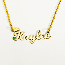 JBSA6NSTCG - Personalized Gold Stainless Steel Crown Name & Birthstone Necklace
