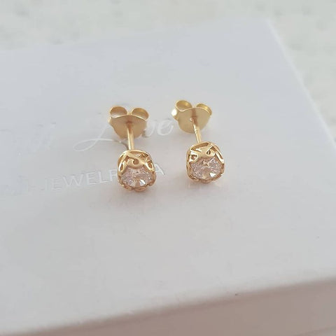 Kadie-Gold, Gold Plated 925 Sterling Silver Ear Stud CZ Earrings, Small Size 4mm