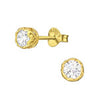 Kadie-Gold, Gold Plated 925 Sterling Silver Ear Stud CZ Earrings, Small Size 4mm
