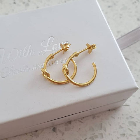 Aria Gold Plated 925 Sterling Silver Round Love / Friendship Knot Earrings, 3x14mm