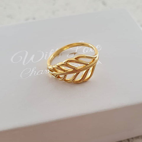 Ciska-Gold, Gold Plated 925 Sterling Silver Leaf ring
