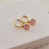 Gold pink cz round hoop earrings